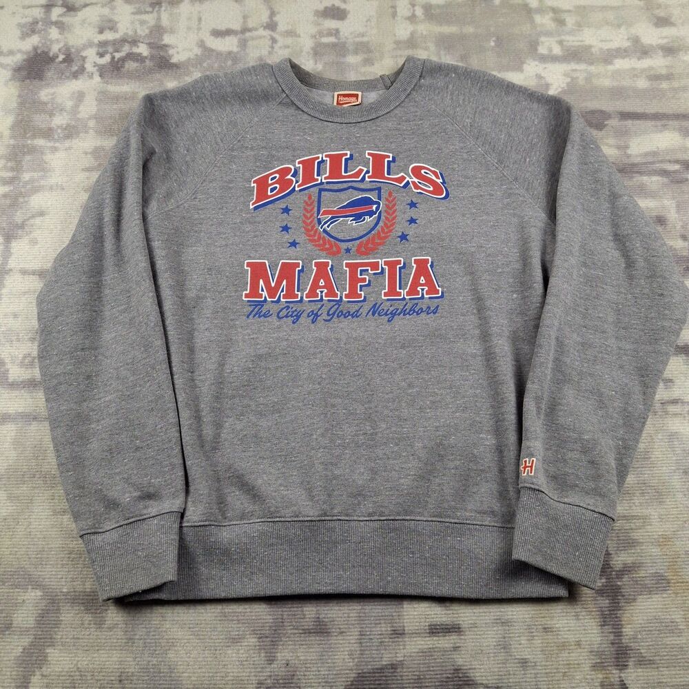 HOMAGE Buffalo Bills Mafia Crewneck Sweatshirt Gray Mens Tri Blend Fleece...